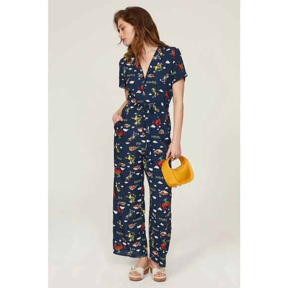 HVN “Rodeo Gia” Jumpsuit in Blue with Barn and Horse Rider Motif in Blue – Sz 0 - Picture 1 of 11